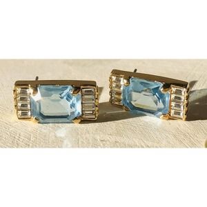 Vintage Swarowski Crystal SAL Pierced Earrings Blue White Full Lead Savvy NWT